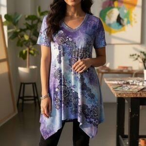 EUC Closet Full XL Purple Embellished V-Neck Tunic Top!